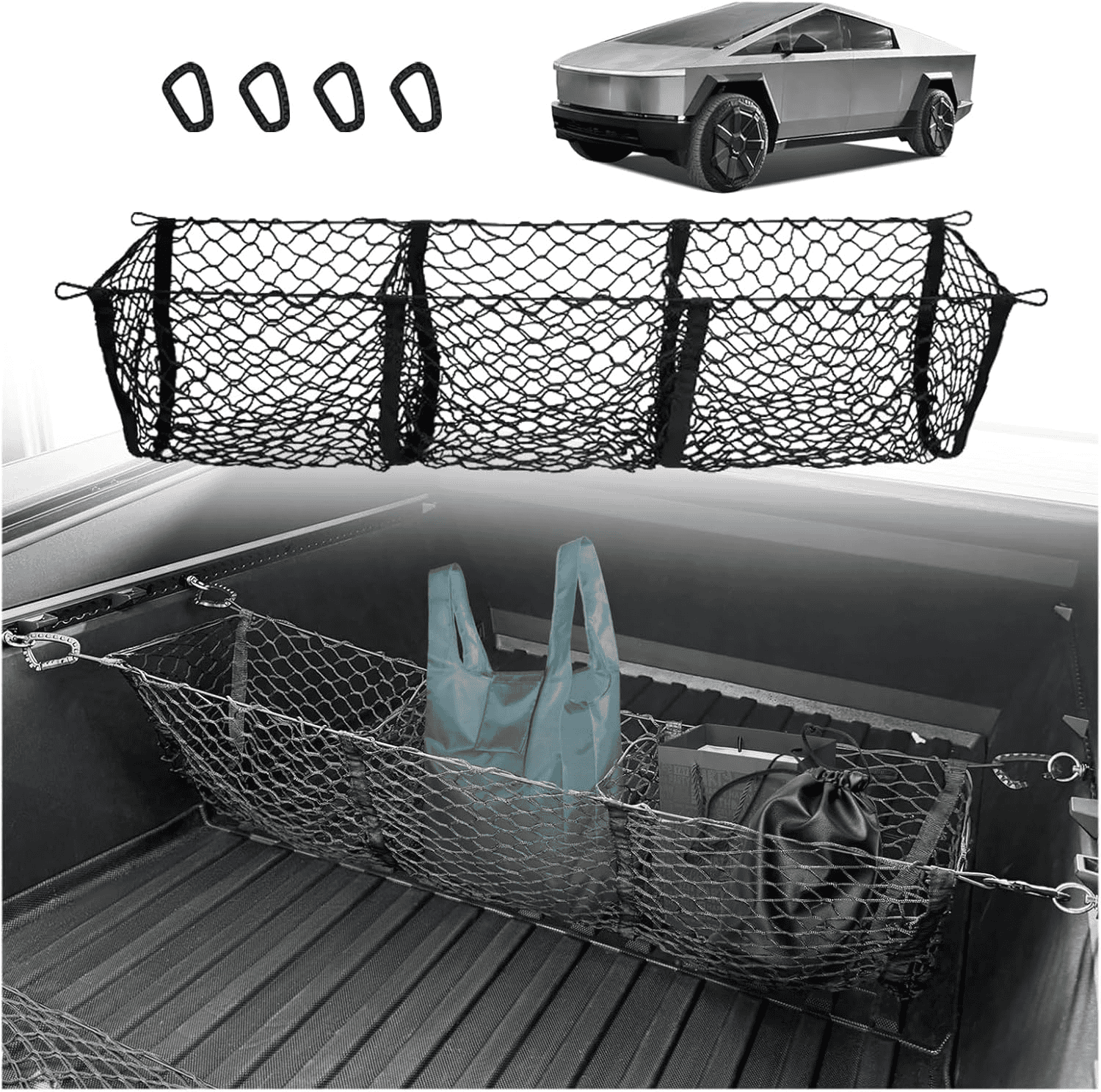 Tesla Model 2 BestEvMod 3-Pocket Truck Bed Net. 15% off for new product 1721621873204-3