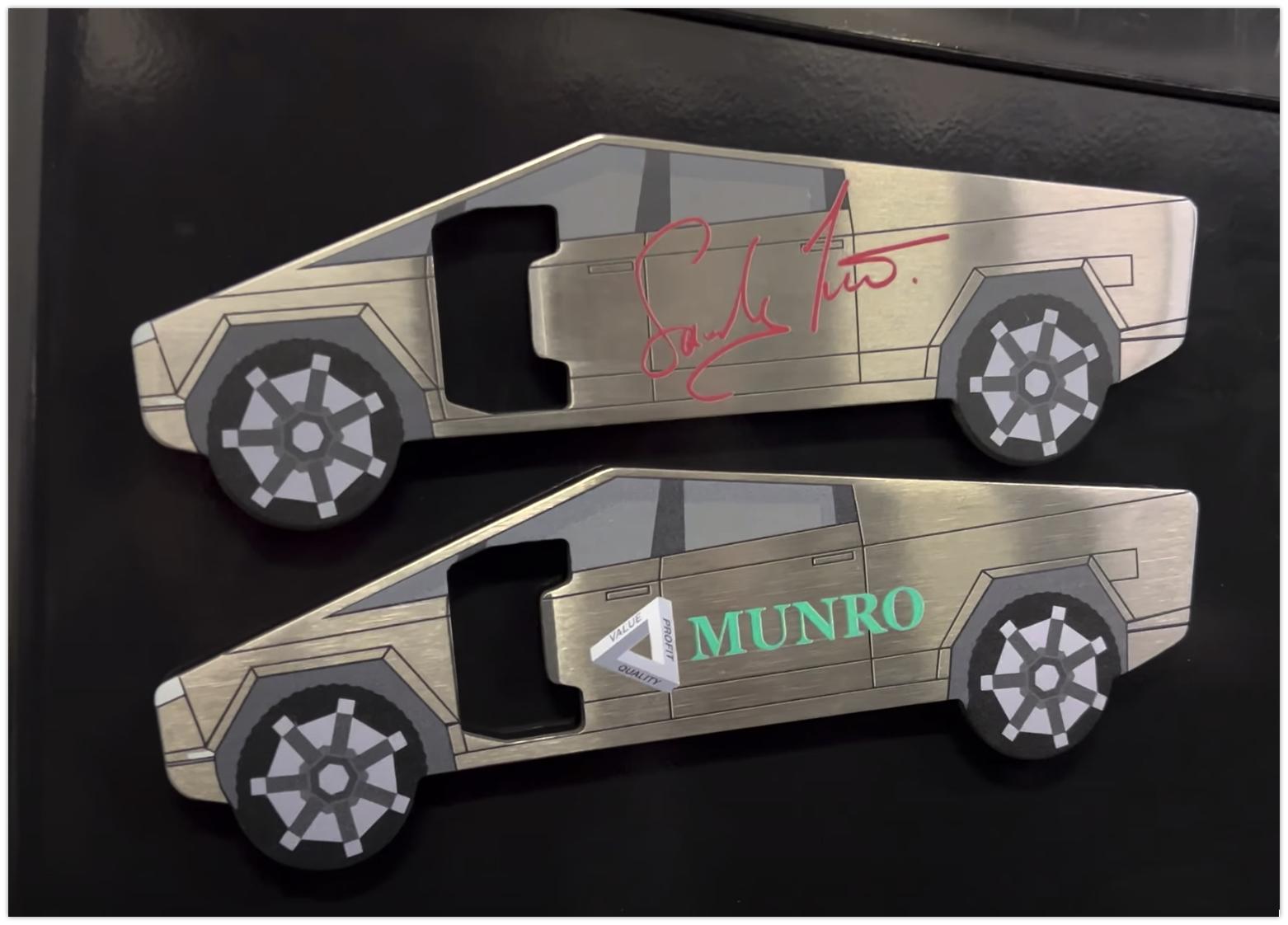 Tesla Model 2 Sandy Munro bottle openers for sale / donation Contribute to the Cybertruck Teardown With Our New Bottle Openers! - YouTube ? 2023-09-19 11-3