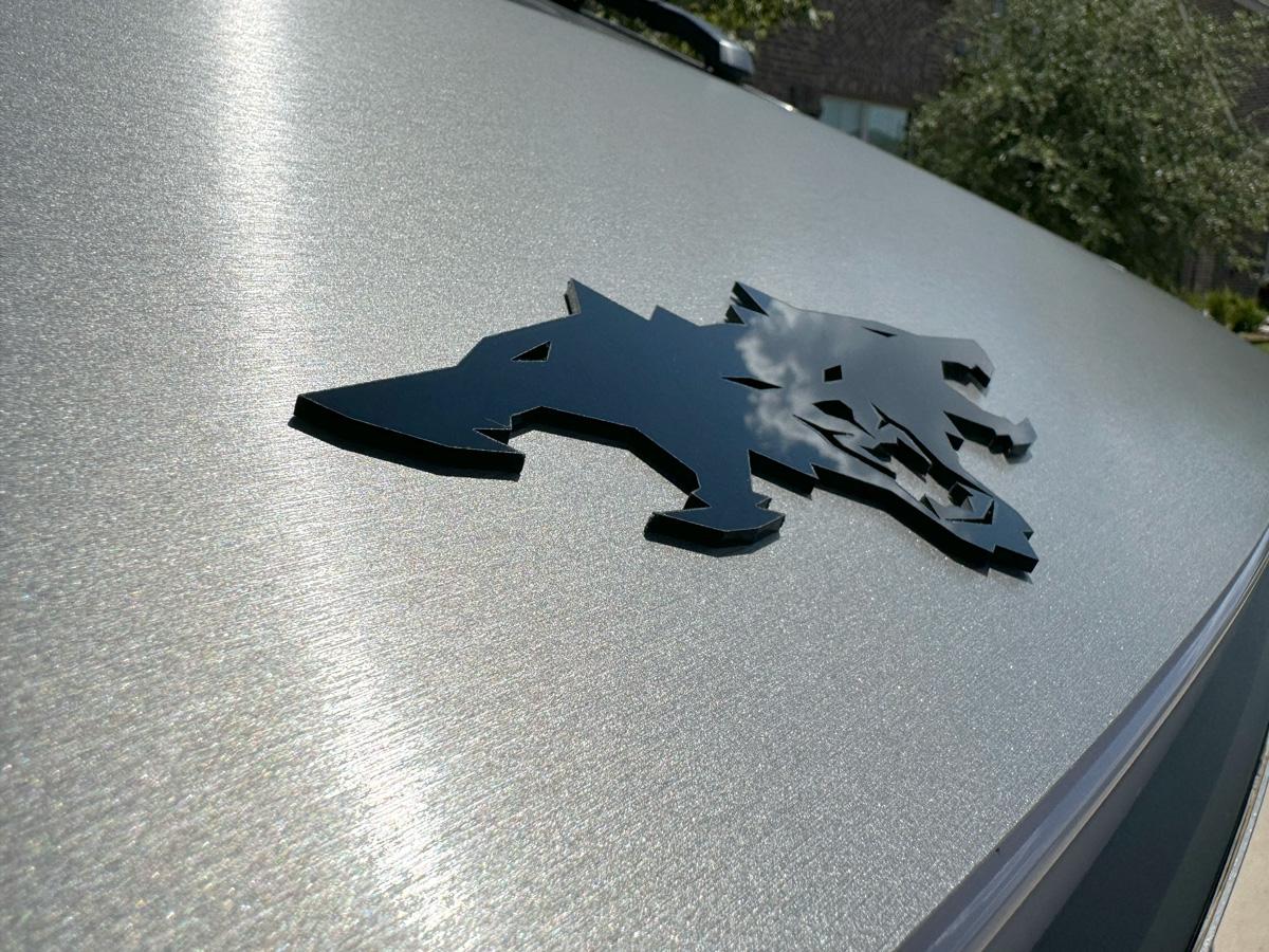 Tesla Model 2 ? Introducing the Cyberbeast 3D Laser-Cut Emblem Badge Gloss Black Acrylic cyberbeast-emblem-hood-slanted