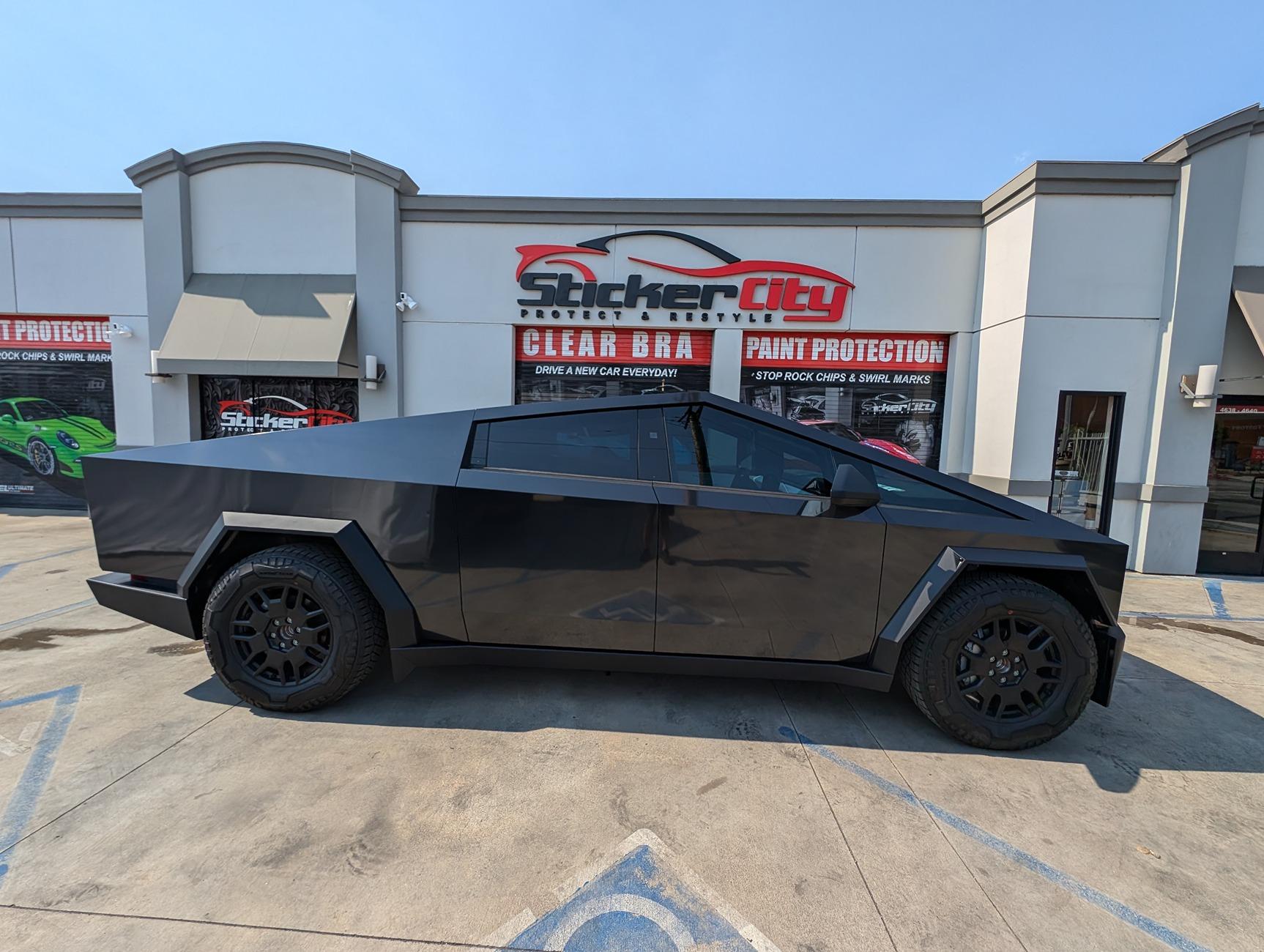 Tesla Model 2 Stickercity Offers $300 Discount for Cybertruck Colored PPF Wrap in Los Angeles LA Cybertruck wraps paint protection film ppf vinyl color change satin black liquid silver sticke