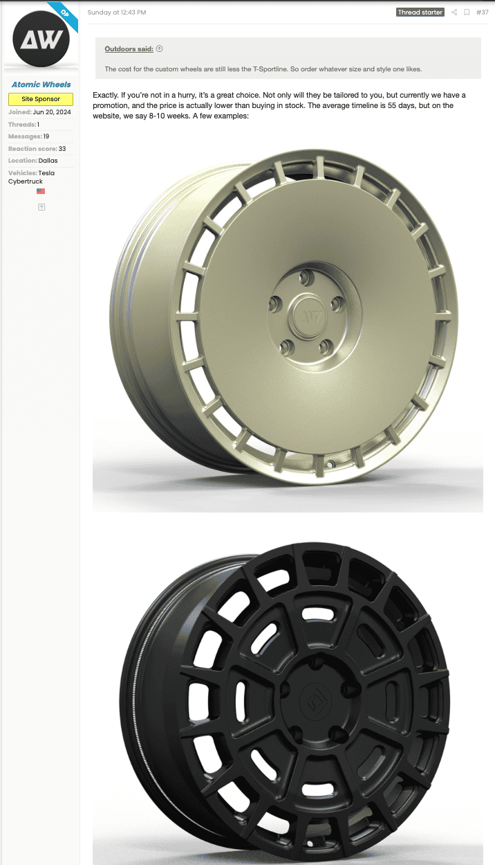 Tesla Model 2 Fully Forged Atomic Wheels for Tesla Cybetruck PNG image