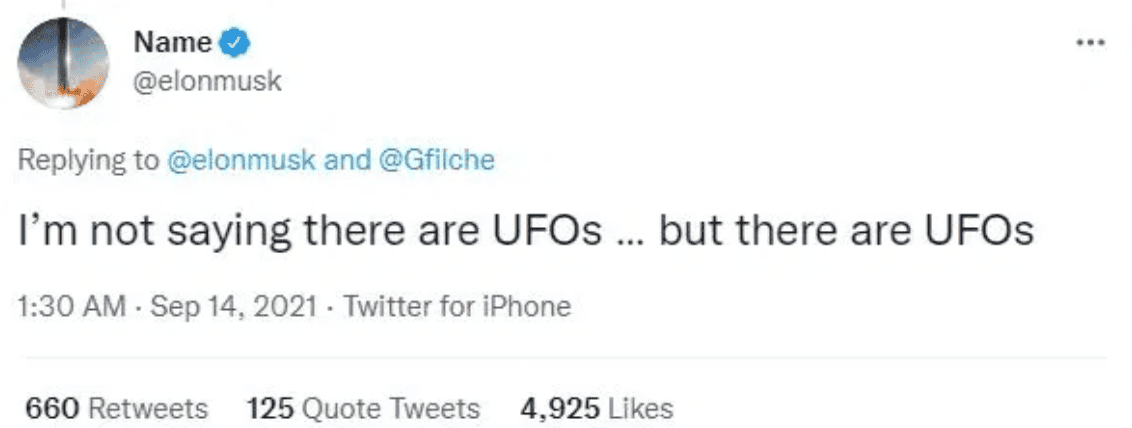 Tesla Model 2 Elon Musk says ‘there are UFOs’ sparking Twitter frenzy as Congress to set up unit to probe mystery craft Screen Shot 2021-09-15 at 7.50.50 AM