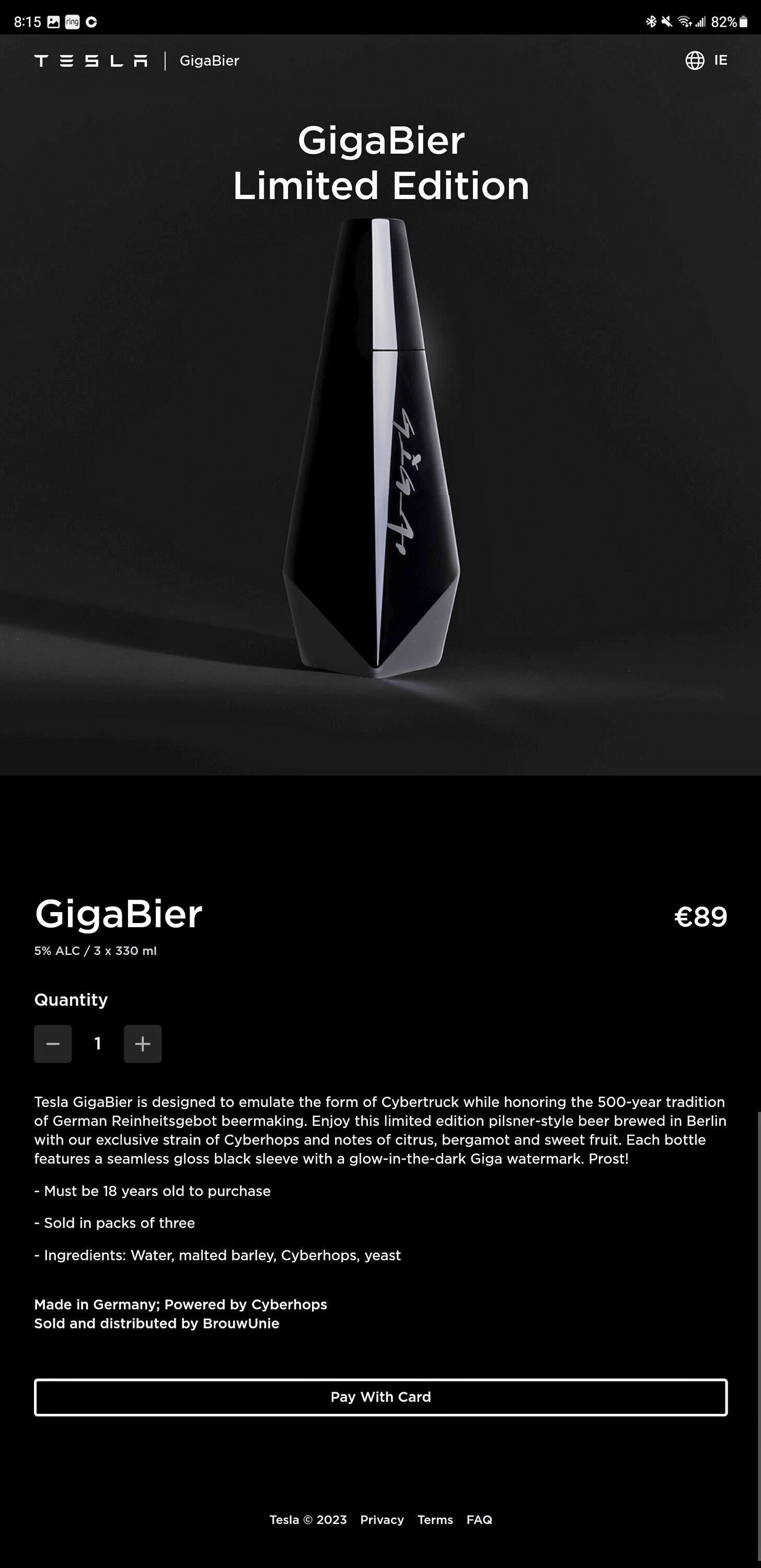 Tesla Model 2 Gigabier (Tesla beer) is here with Cybertruck inspired bottle! Screenshot_20230330_201522_Chrome