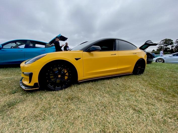 Tesla Model 2 Tesla Owners Takeover San Luis Obispo, CA August 6, 2022 wrap yello